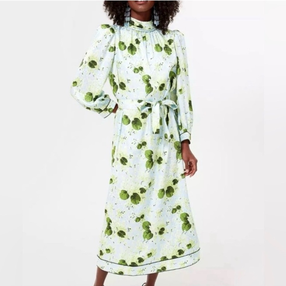 Tuckernuck Green and White Floral Long Sleeve Hydrangea Dress